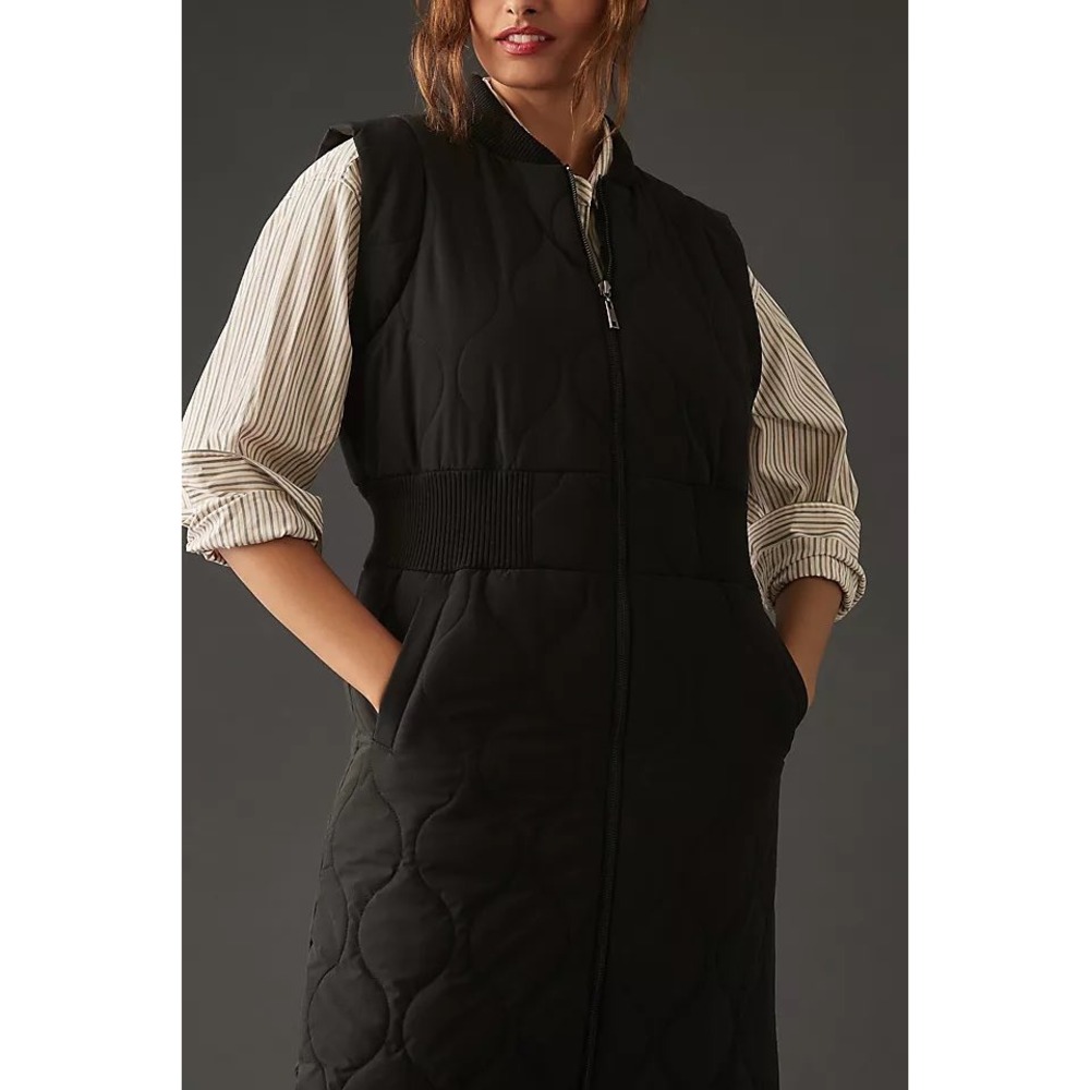 PILRCO by Anthropologie Quilted Vest‎ Black Puffer Bomber Style Women Size OS